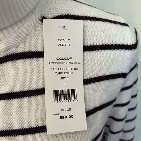 French Connection winter white and wine striped turtleneck sweater Size L New - Picture 6 of 9